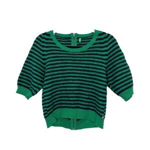 United Colors Of Benetton Sweater Women’s S Wool Blend Short Sleeve Green Navy
